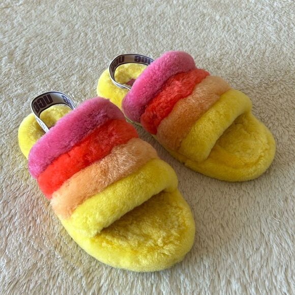 UGG Fluff  Yea slide yellow pink orange size 6 - Picture 15 of 16